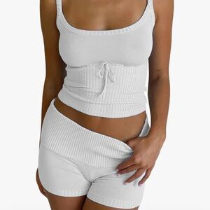 Y2K white shorts and tank top 2 piece set
